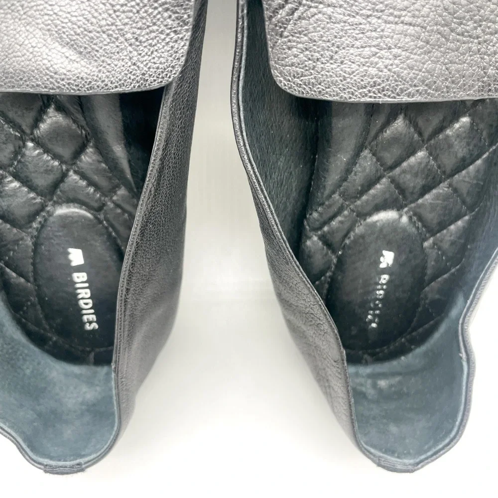 Birdies Womens 8.5 The Starling Smoking Slipper Loafers Black Leather Preppy